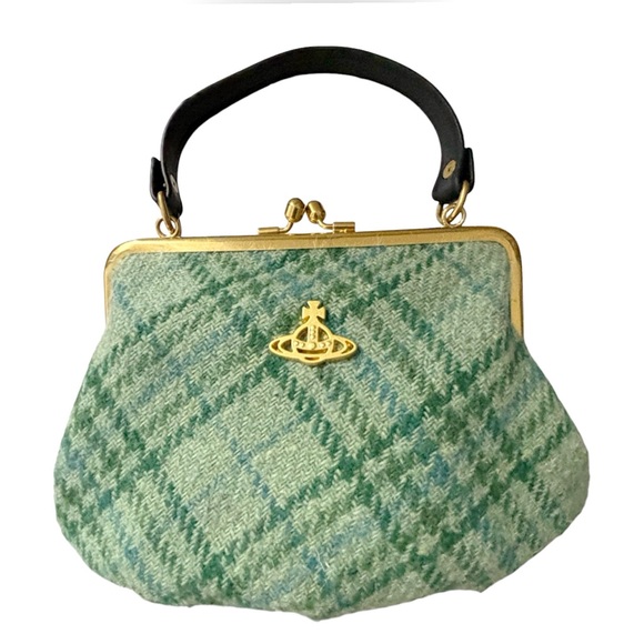 ❌SOLD❌Vivienne Westwood Framed Elena Green Tartan Wool Plaid Bag RARE - Picture 5 of 9